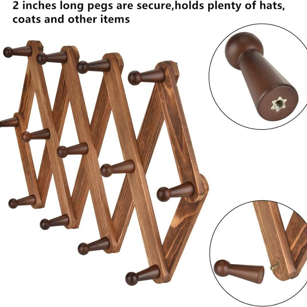 Vintage Wood Expandable Peg Rack- Multi-Purpose Accordion Wall Hangers with 13 H - Picture 9 of 9